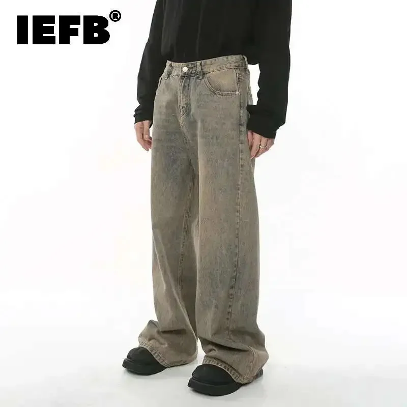 IEFB Men's Baggy Jeans Harbor Style Worn Out Loose Wide Leg Denim
