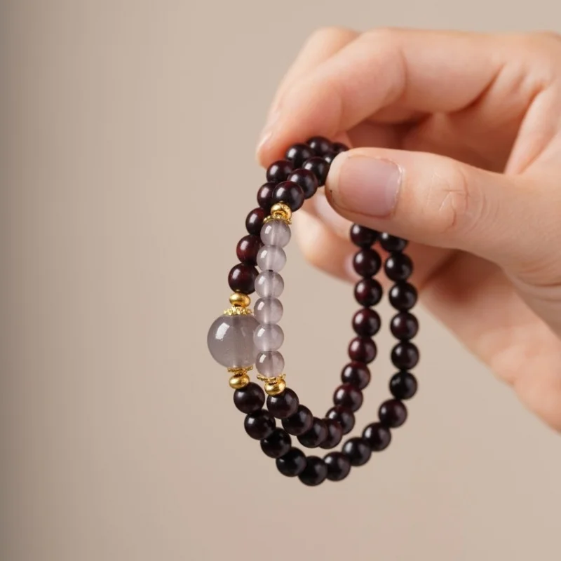 New Chinese-style African rosewood Buddhist double-loop bracelet paired with Hetian cultural art Zen-inspired prayer bead b