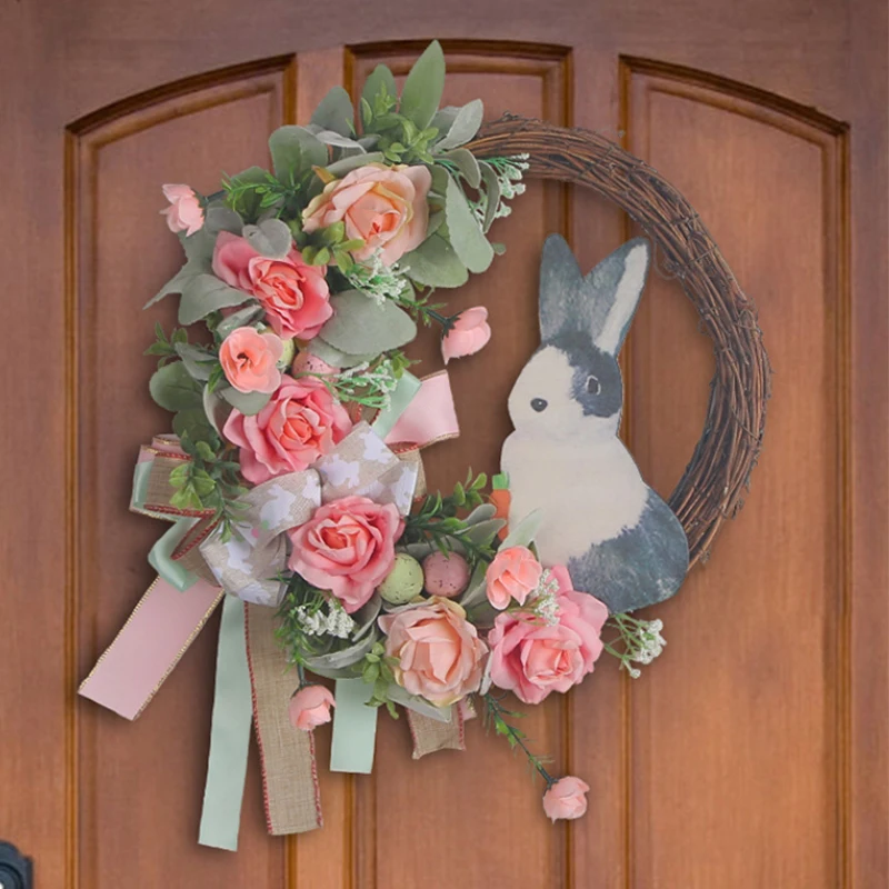 Easter Bunny Wreath For Front Door Or Wall Artificial Rabbit Egg Wreath Spring Wreath Easter Decor Outdoor Indoor Hanging Wreath