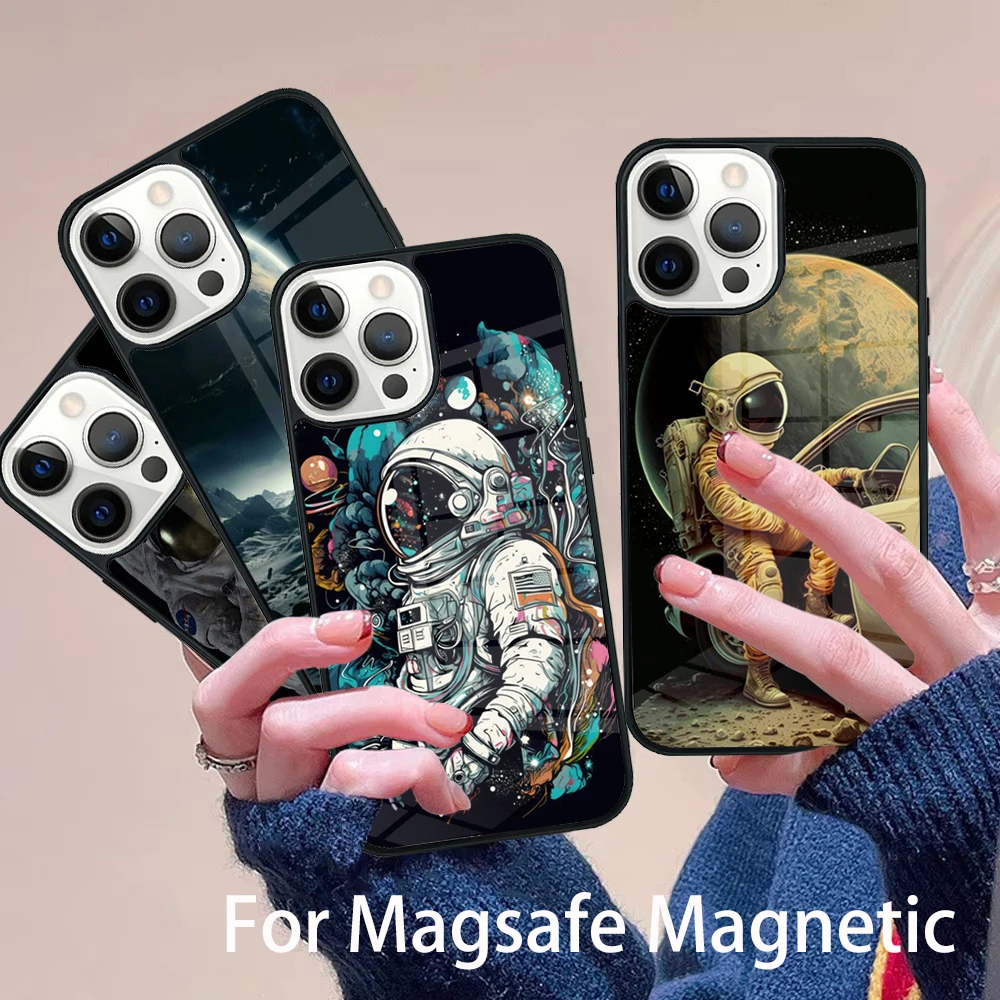 

Space Moon Astronaut Phone Case Magesafe Magnetic Wireless Charge Cover For IPhone 16 11 12 13 14 15 Pro Max Plus Mini