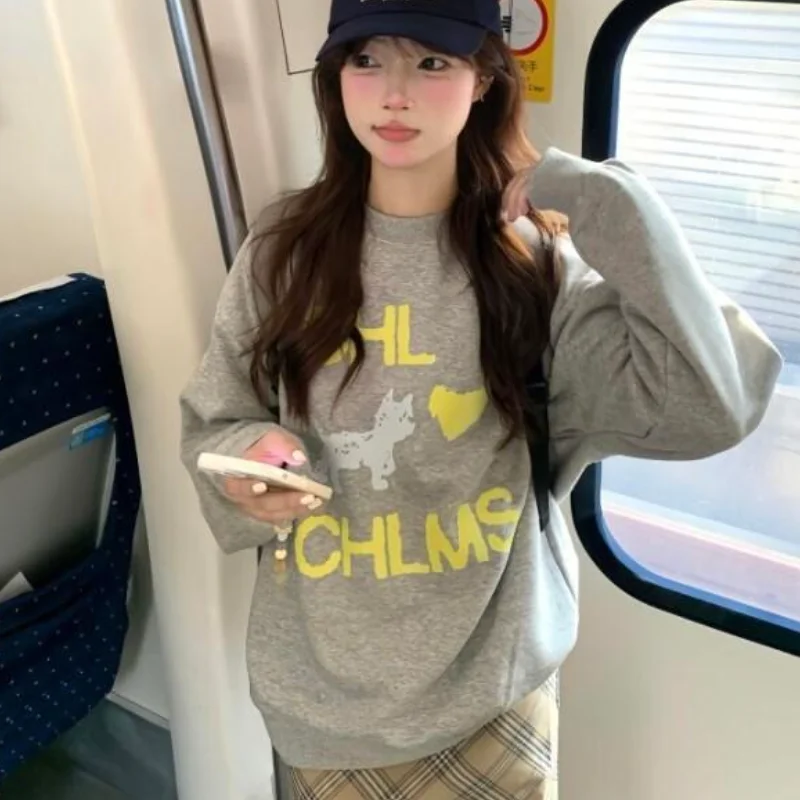 

Модная повседневная женская толстовка из хлопка в стиле Харадзюку, свободного кроя, с буквенным принтом, для ранней весны