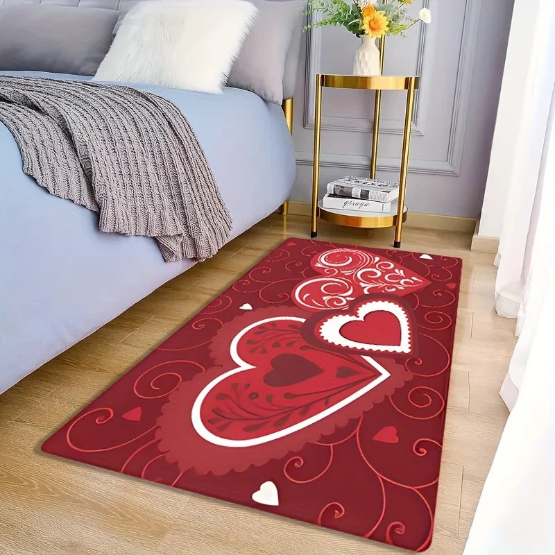 Modern Black White Striped Red Heart Doormat  Minimalist Hand Drawn Stripe Heart Print Decorative Indoor Entryway Floor Mat