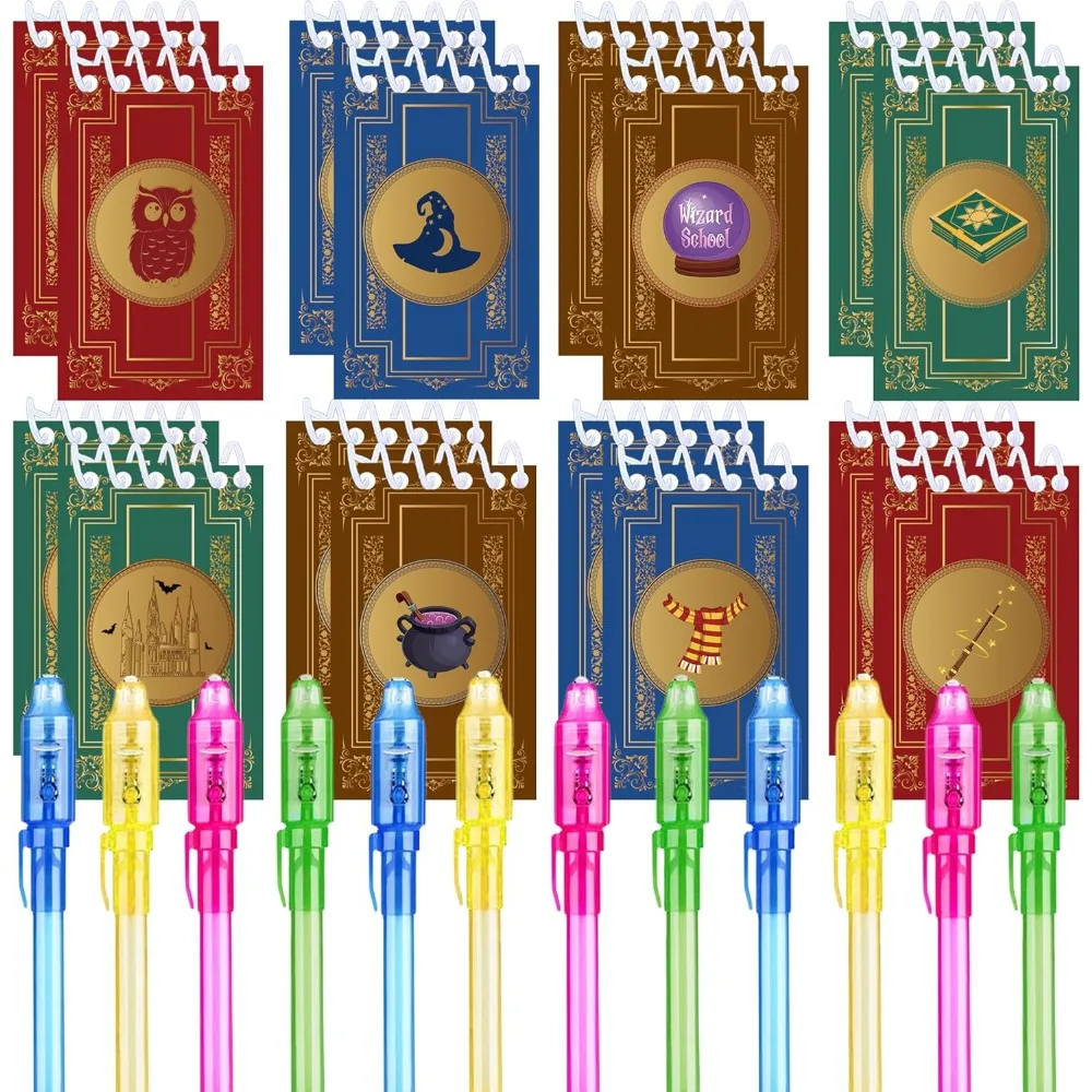 

24 Pcs Magical Wizard party favors,12 invisible ink pen and 12 Magical mini Notepads, Magical Wizard party Goodie Bag Stuffers,