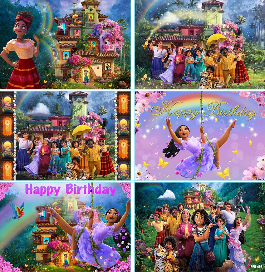 Disney Charming Encanto Photo Backdrop Girls Birthday Photography Backdrop Magic Whole House Custom Banner Decoration Photo Prop