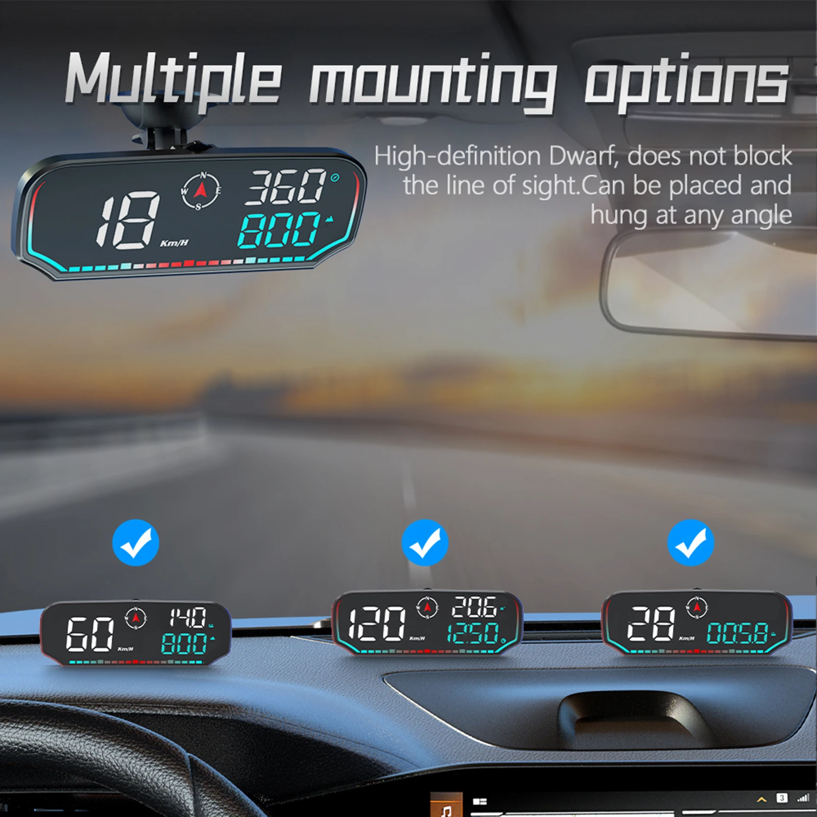 Car HUD G14 GPS Head Up Display Compass Digital Clock Date Altitude KM/H MPH Meter Alarm Gauge On Board Computer Speedometer