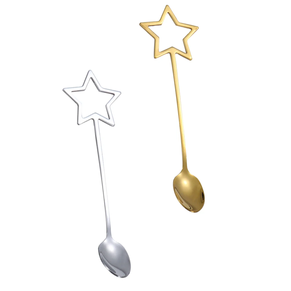 

2pcs Stainless Steel Five-Pointed Star Dessert Spoon For Ice Cream Coffee Tea Cake Jelly Sugar Serving Stirring Mixing Spoon