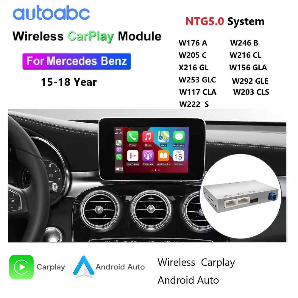 Drahtloses Carplay-Modul für Mercedes C/GLC/S-Klasse W205 W253 NTG5.0 System unterstützt Android Auto Decoder Box Rückfahrkamera