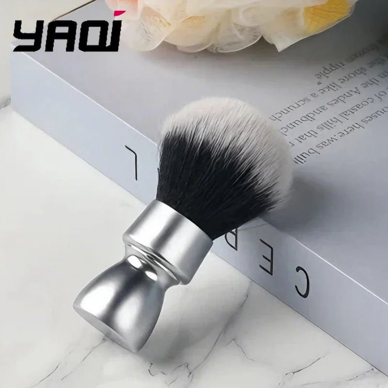 2026 YAQI Men's Shaving Brush with Heavy Metal Handle Synthetic Tuxedo Knot Hair for Smooth Shave
