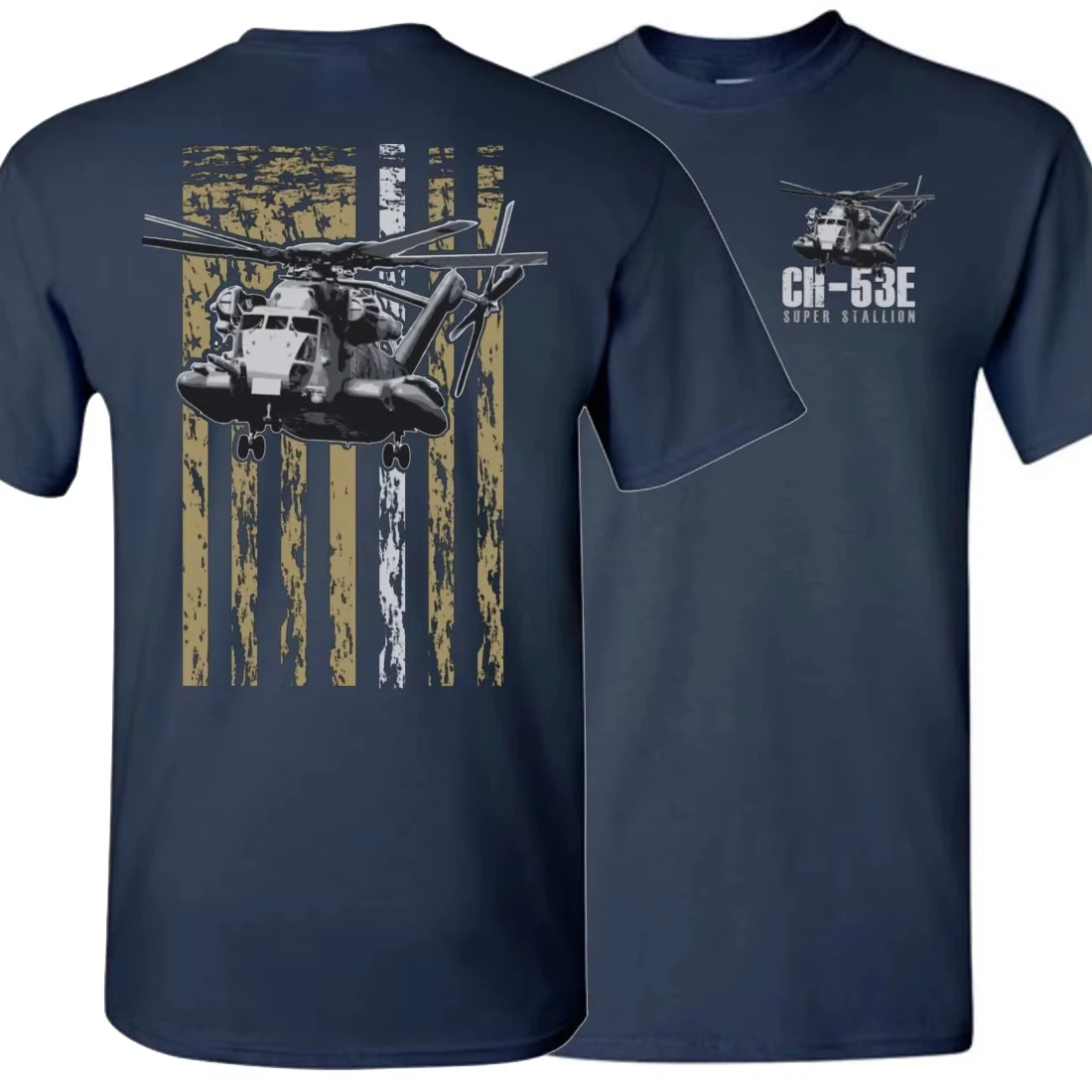 2026 New Creative American Flag CH-53 Helicopter T-Shirt Men's Cotton