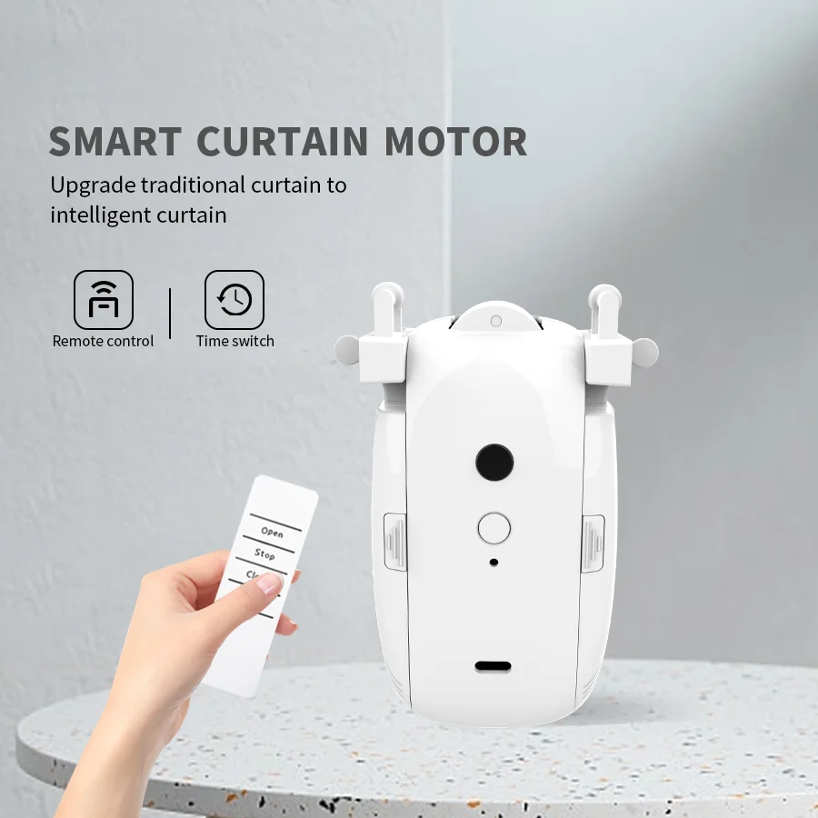 Smart Electric Curtain Motor Curtains Rod Remote Button Control Automatic Curtain Opener ,ABS Material, Easy Installation