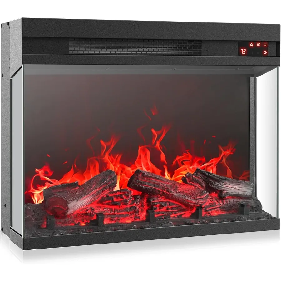 23 Chimenea eléctrica con sonido realista y pantalla de vidrio de 3 lados para un ambiente interior acogedor Temporizador ajustable y Ener