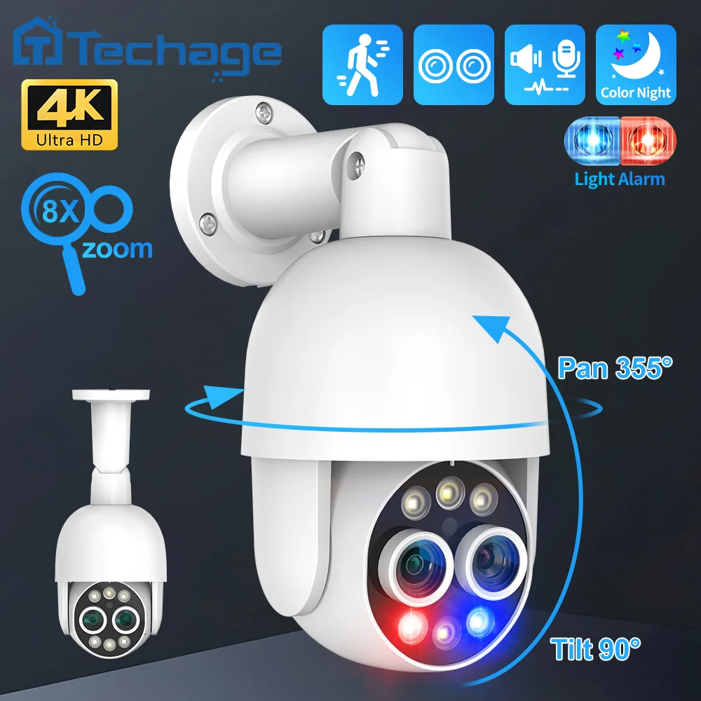 CN، 8MP، PTZ، POE، عدسة مزدوجة، 8X Hybrid، Zoom، Humananoid، تتبع تلقائي، رؤية ليلية ملونة، أمان، مراقبة، طقم، PT825