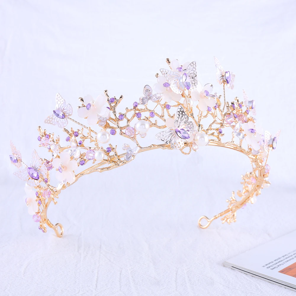 Luxury High Quality Bridal Crown Butterfly Crystall Wedding Tiara Golden Alloy Queen Party Jewelry Hair Accessories