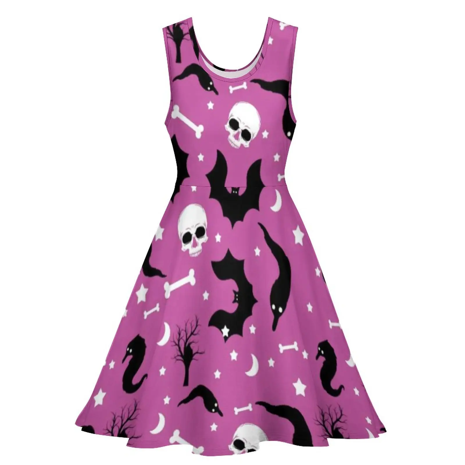 Skull Bat Print Dress Worm Halloween Party Casual Dresses Women Club Skate Dress Spring Graphic Vestido Big Size 4XL 5XL