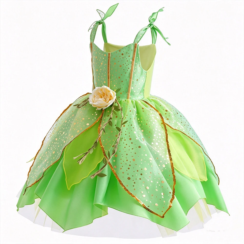 Grünes Feenkleid für Kinder mit Flügeln für Halloween, Karneval, Elfen-Cosplay-Kostüm, Geschenk 2-10 Jahre – Detail 4