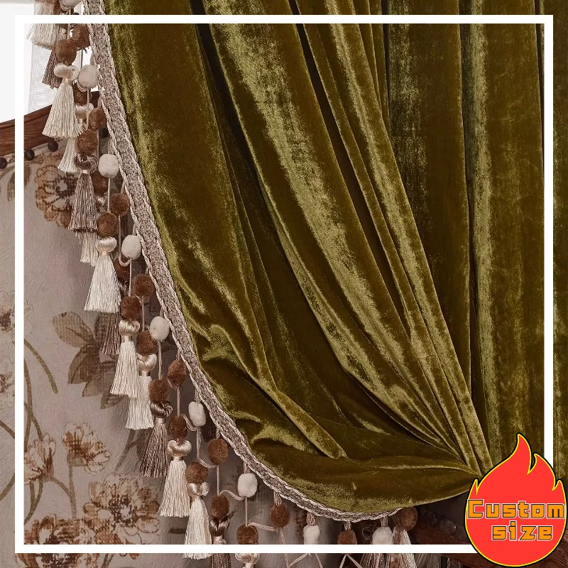 

Custom Size White Tulle Brown Retro Velvet Cloth Solid Color Curtain Velvet Luxury Sheer Curtains for Living Dining Room Bedroom