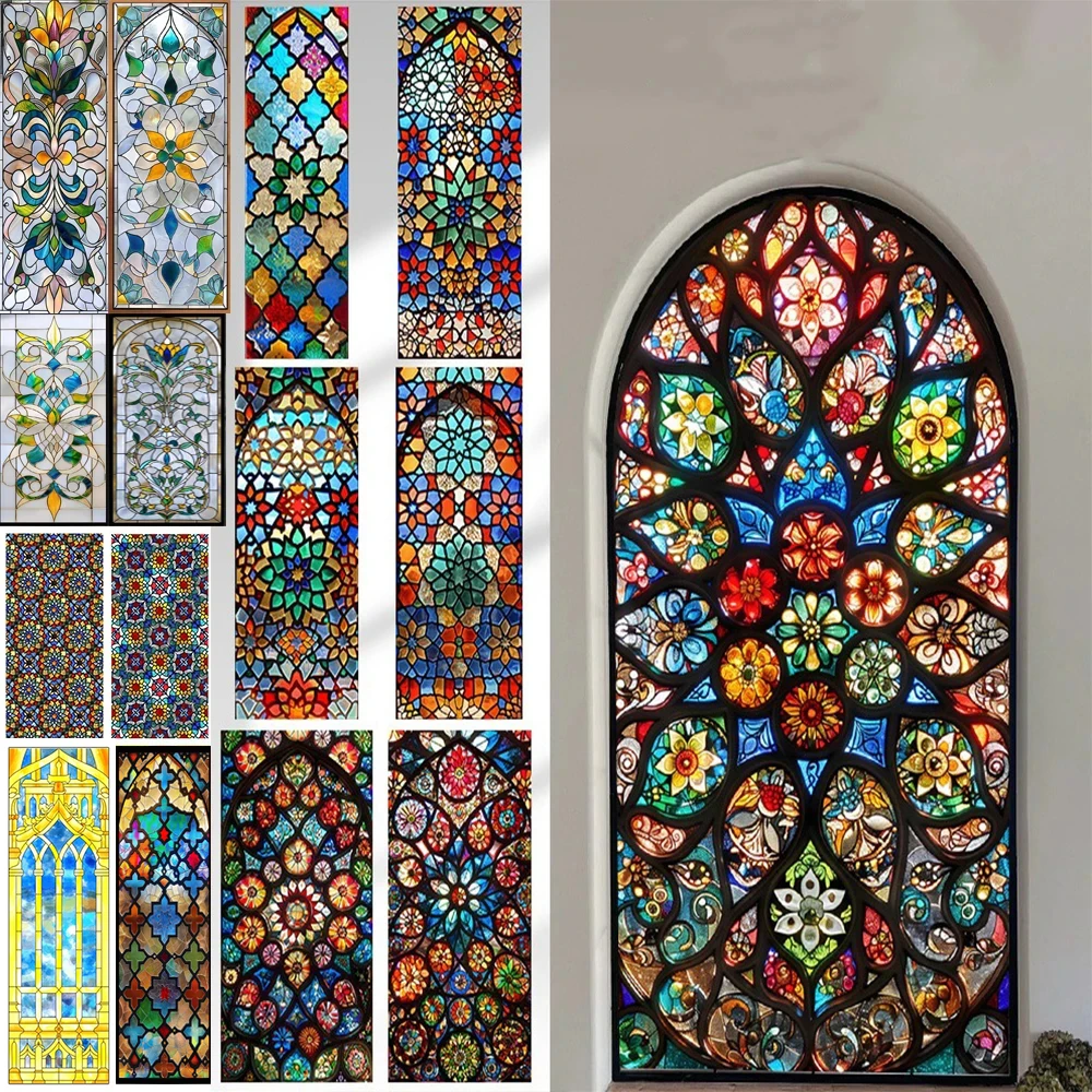

Classic European Static Cling Privacy Window Film Opaque Stained Church Cling DIY Glass Sticker Bathroom Decorative Films