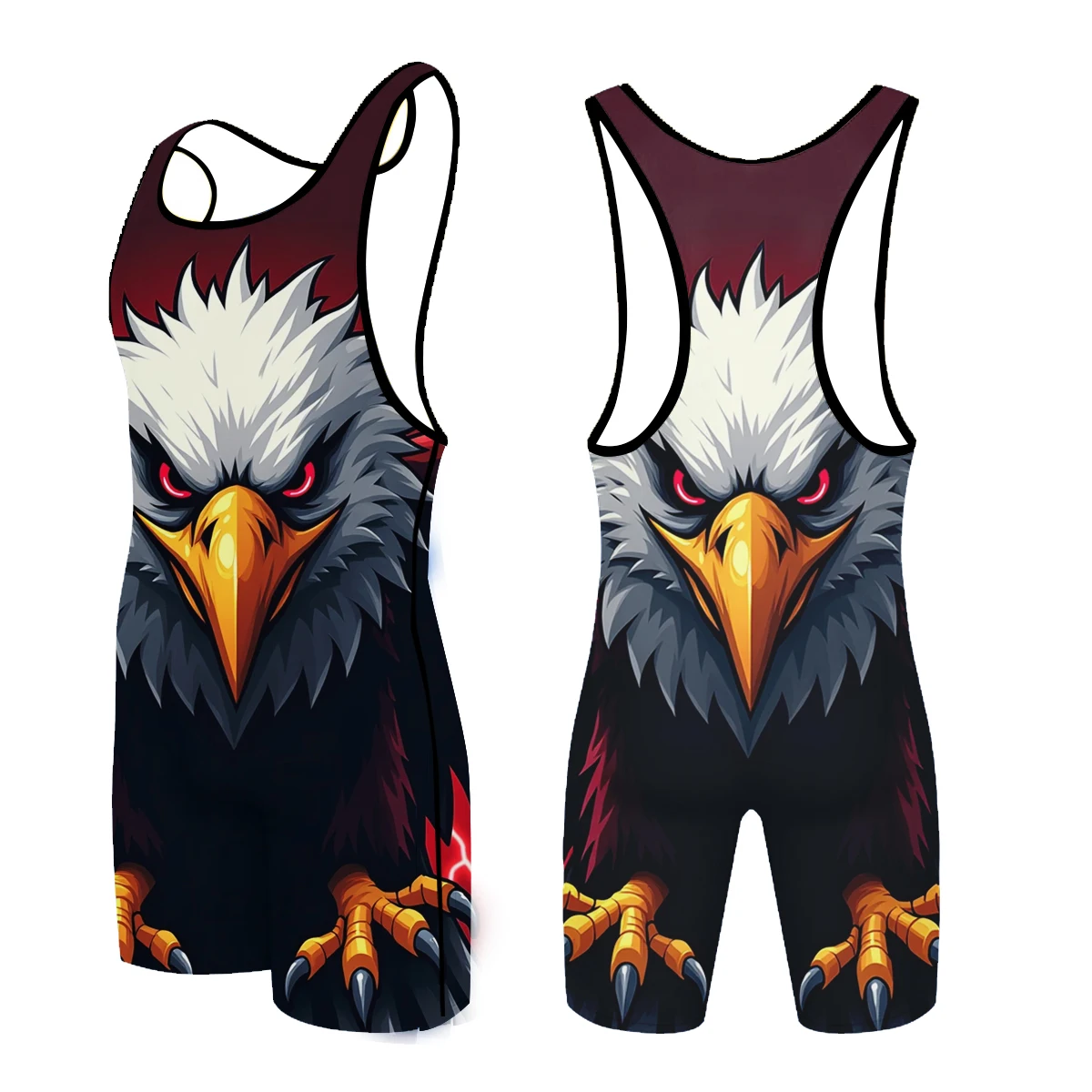 Men's printed wrestling vest jumpsuit, tight fitting underwear, gym sleeveless triathlon weightlifting suit, running suit