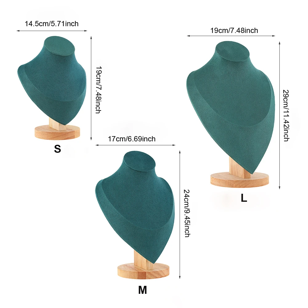 木製ベースのベルベットネックレス収納ラック、ジュエリーディスプレイスタンド、マネキンバストホルダー、1個