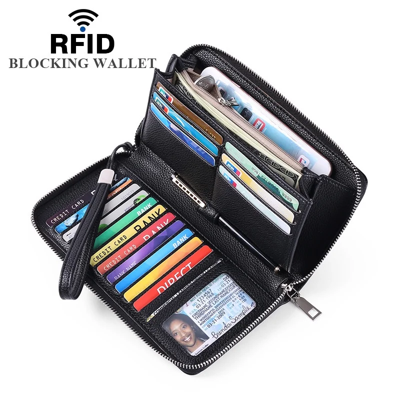 

High Quality RFID Long Wallet Women Men Blocking Business Purse Travel Organizer Pouch PU Credit Card Holder Phone Clutch Bag