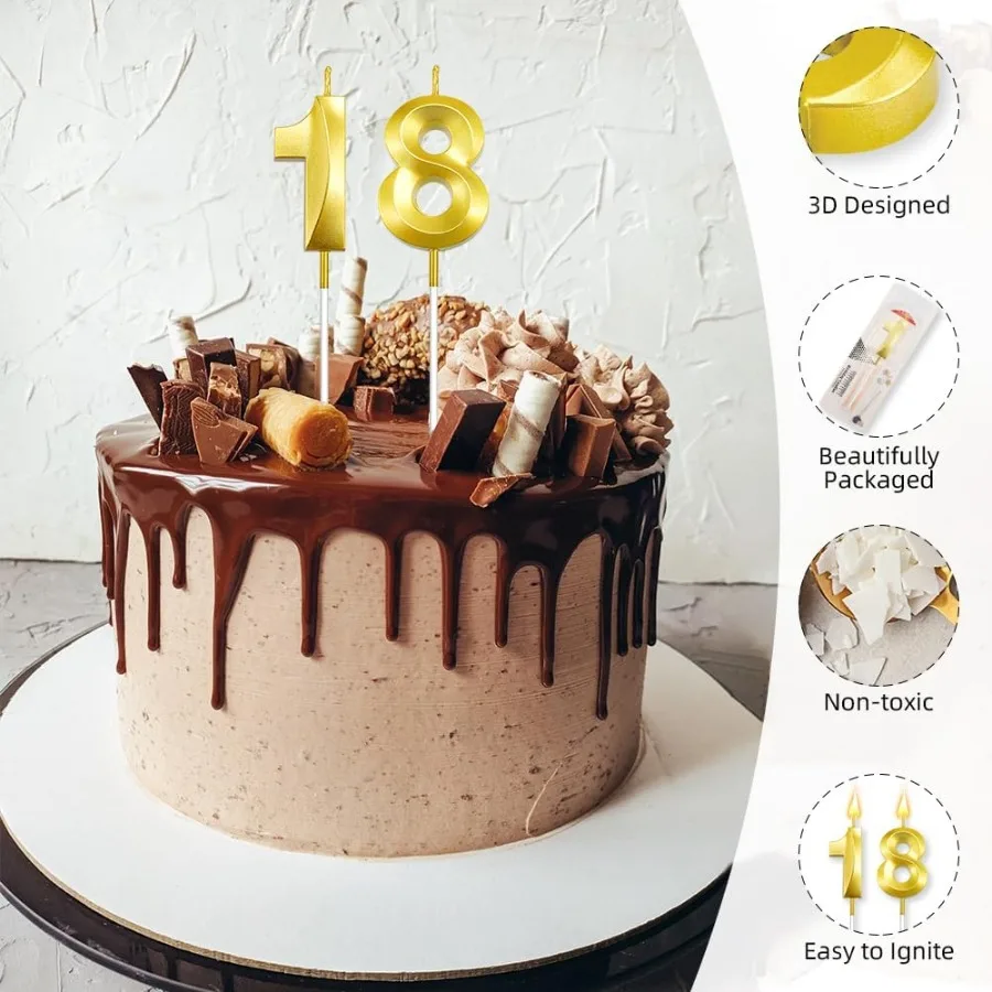 شموع عيد الميلاد 18th شموع عيد الميلاد رقم 18 شموع كعكة عيد ميلاد سعيد توبر تيون للرجال والنساء صبي فتاة حفلة عيد ميلاد #2