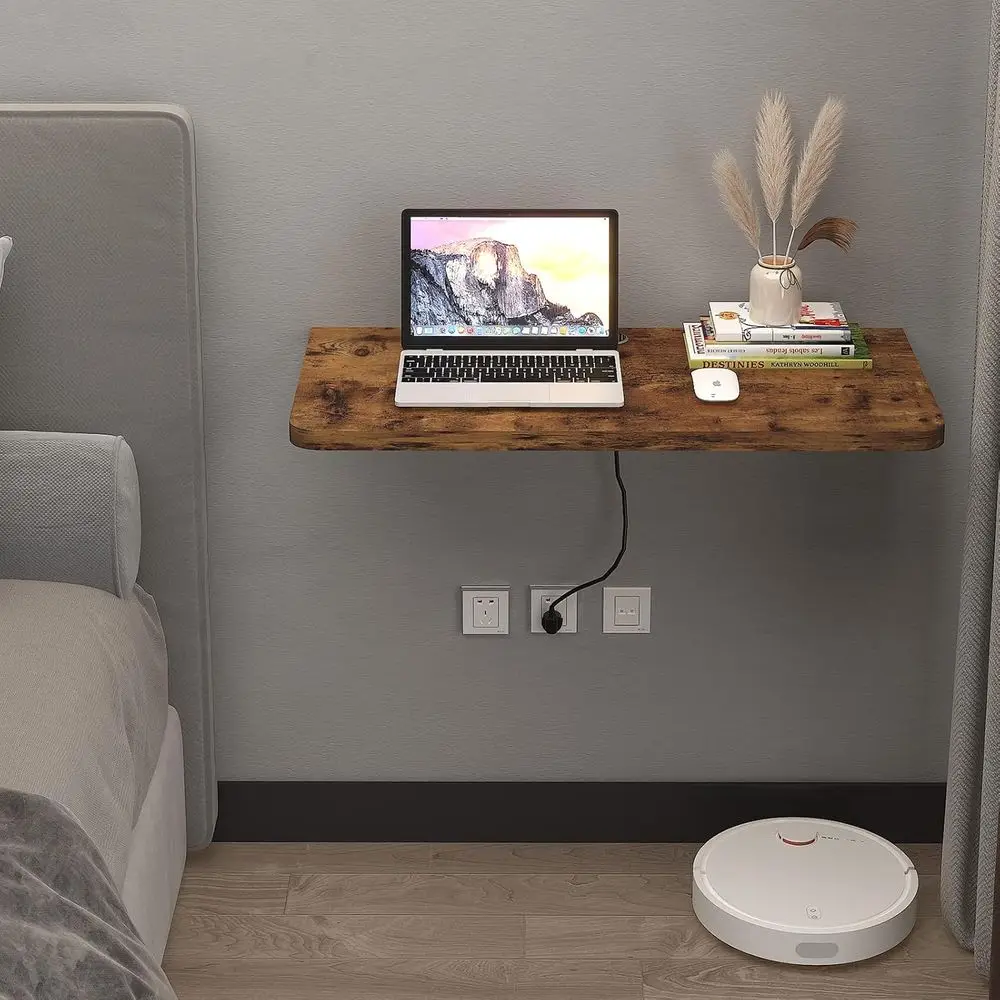 Mesa de parede dobrável marrom vintage de 31 polegadas, mesa compacta com folhas para espaços pequenos