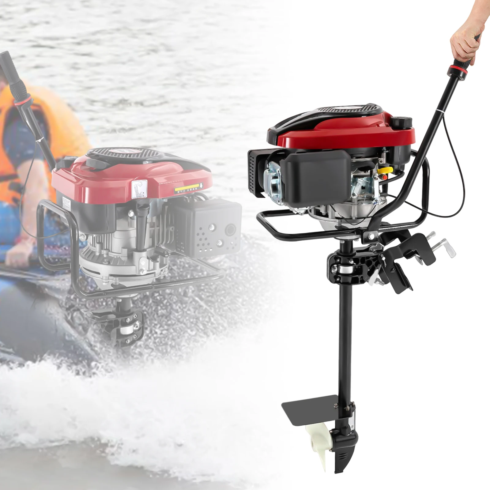 8HP 4-Stroke Outboard Motor 196CC 4500Rpm Inflatable Fishing Boat Engine Gasoline Powered Manual Start TCI Air Cooling System