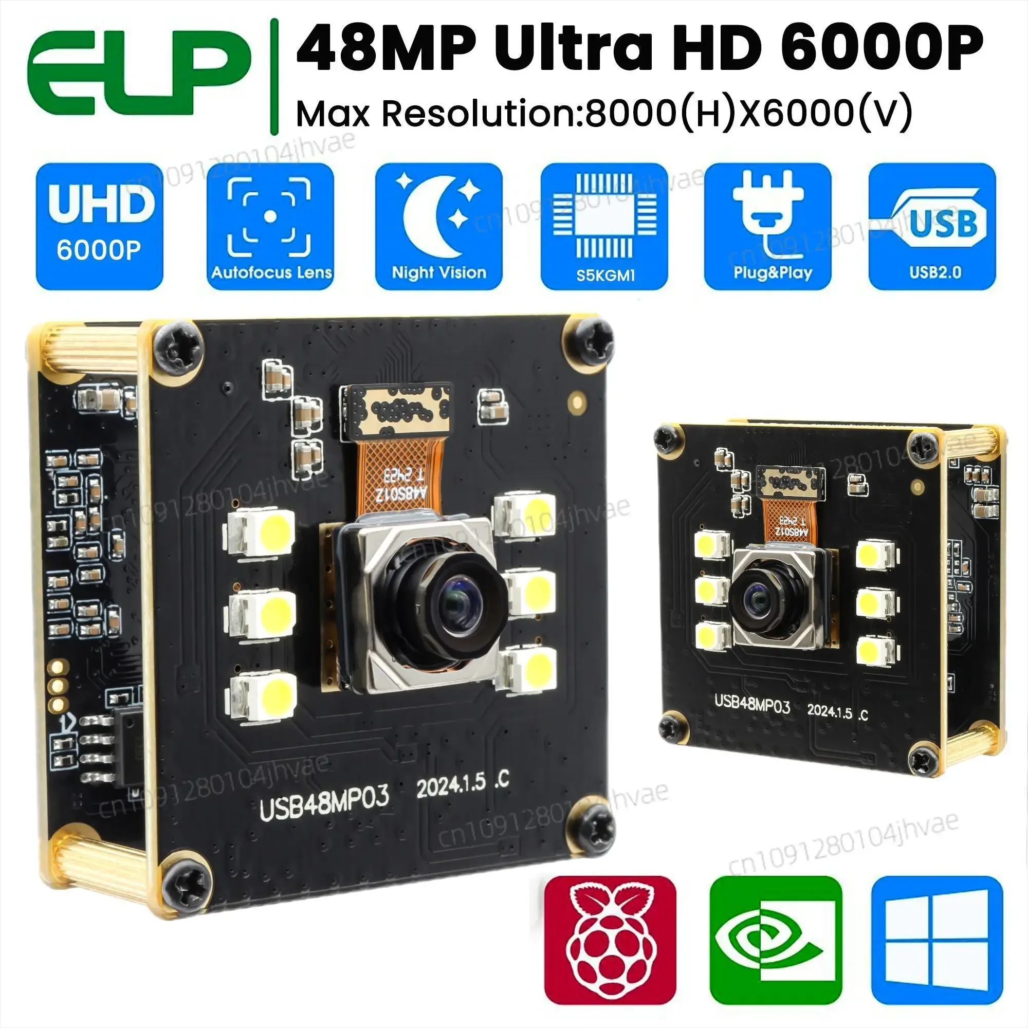 NEW ELP 48MP Autofocus USB Webcam with 100° Wide Angle Day & Night Vision White LED Light Mini Camera Module for Enhanced Protec