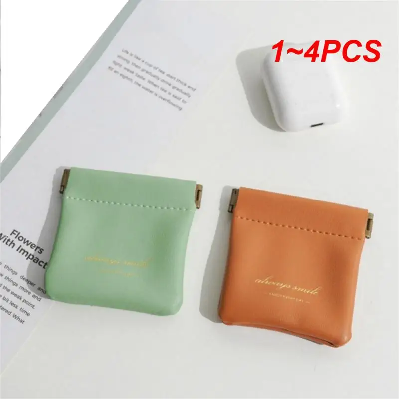 1~4PCS Leather Storage Bag Small Solid Color Headset Bag Shrapnel Bag Foldable Pu Leather Material Storage Bag