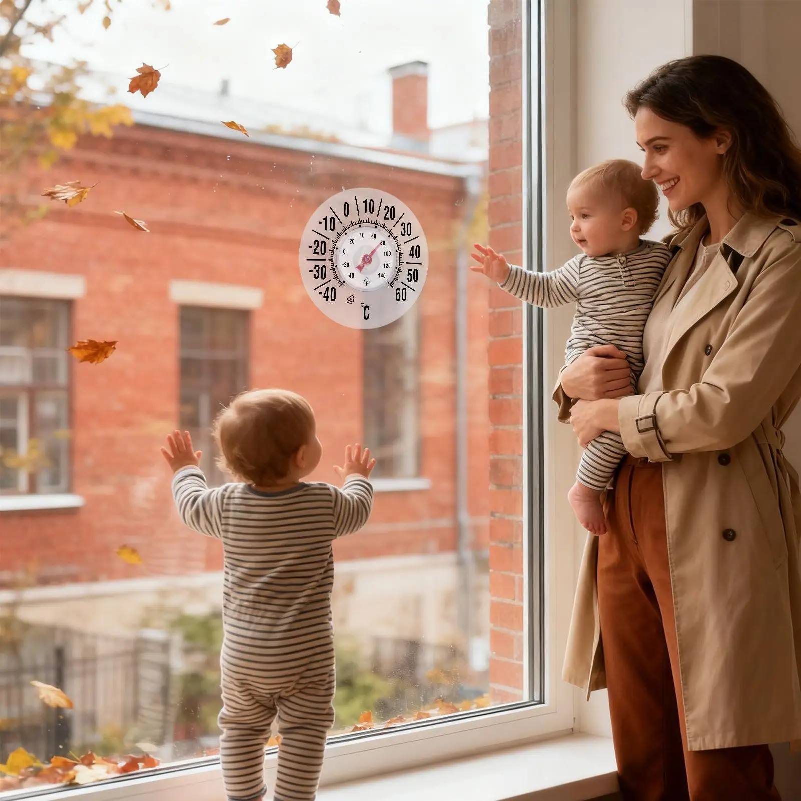 

Indoor Outdoor Temperature Gauge Analog Waterproof Suction Cup House Wall Clock Weather Temperature Meter For Home Dorm Inside