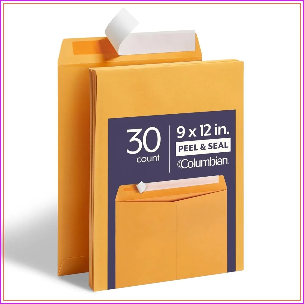 9x12 Catalog Envelopes 30 Pack, Self-Seal Document Envelopes, Heavyweight 28lb Kraft Paper for Mailing, Filing, Organizing