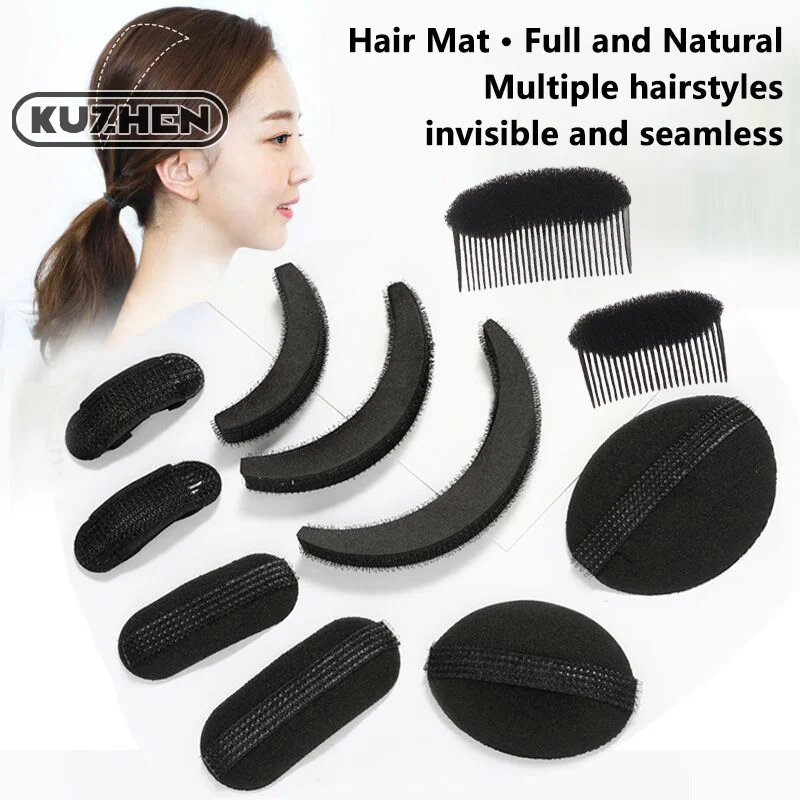 11Pcs/Set Puff Hair Head Cushion Invisible Fluffy Hair Pad Sponge Clip Bun Bump It Up Volume Hair Base For Women Hair Accessory