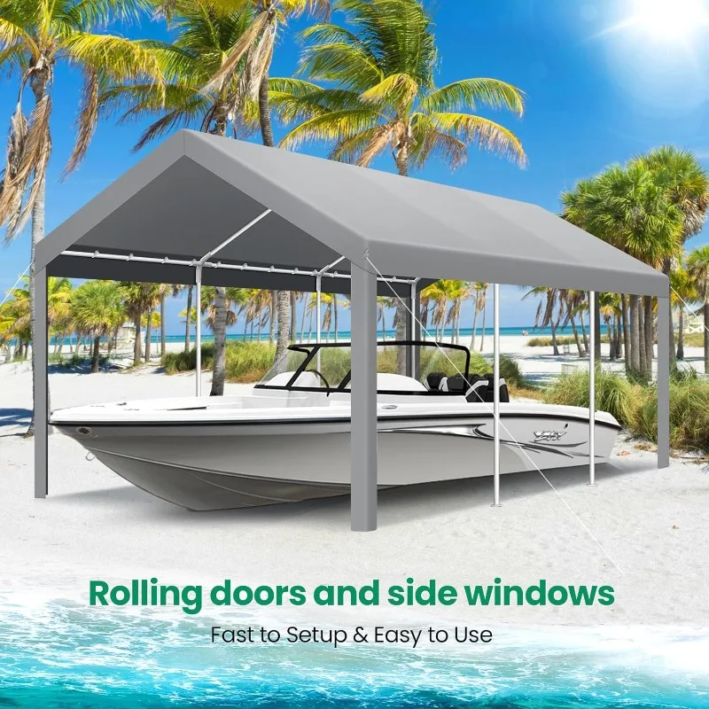 مظلة Carport 12x20 جراج محمول عالي التحمل 2.0، مظلة سيارة، ترقية خيمة السيارة مقاومة للماء والأشعة فوق البنفسجية مع مدمج