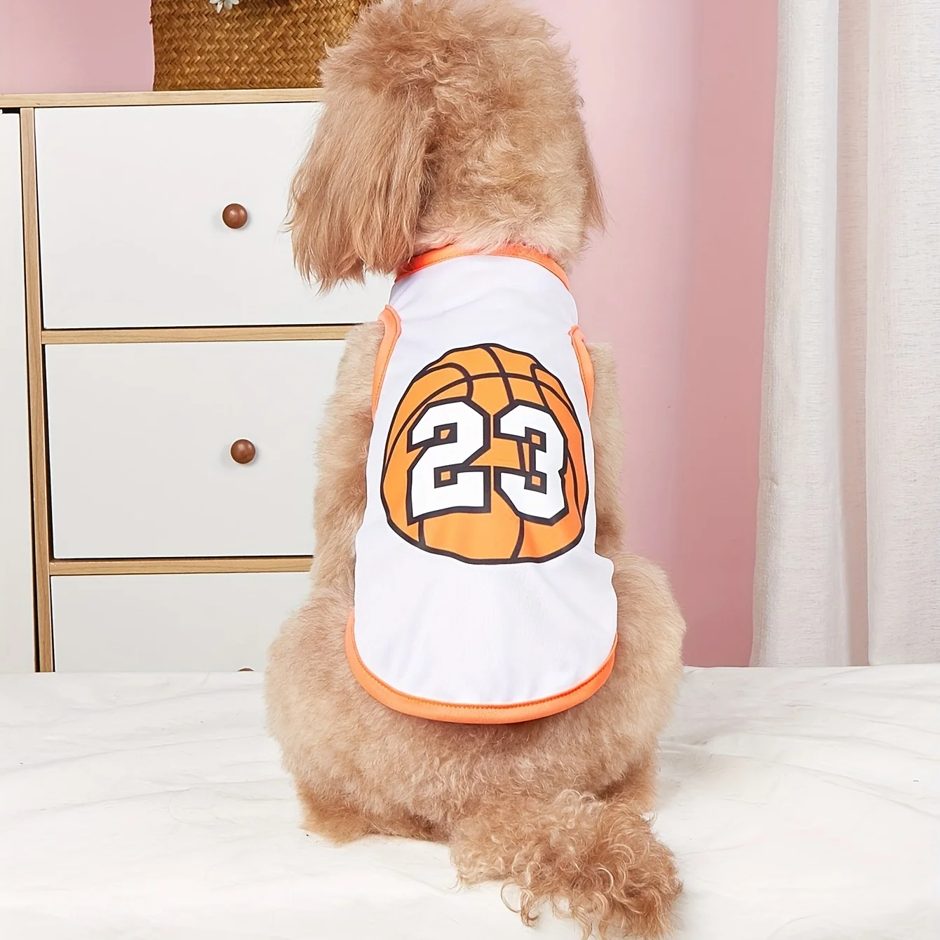 Pet clothes dog cat vest light, breathable and comfortable, white stitching, orange, clothes with prints, simple, generous, fres