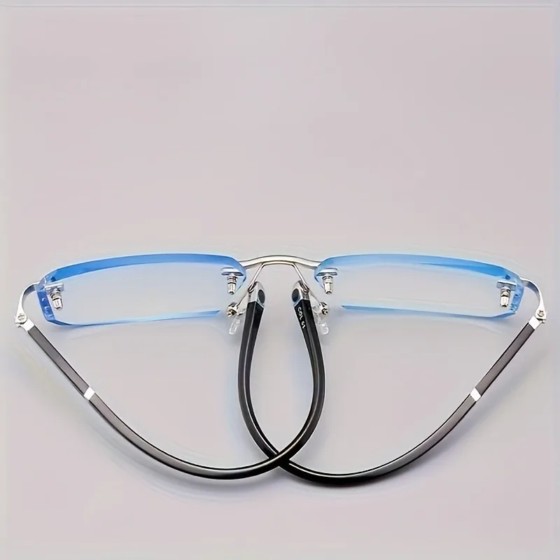 1pcs Luxury Diamond Cut HD Anti Blue Light Glasses, Men Business Rimless Reading Eyeglasses