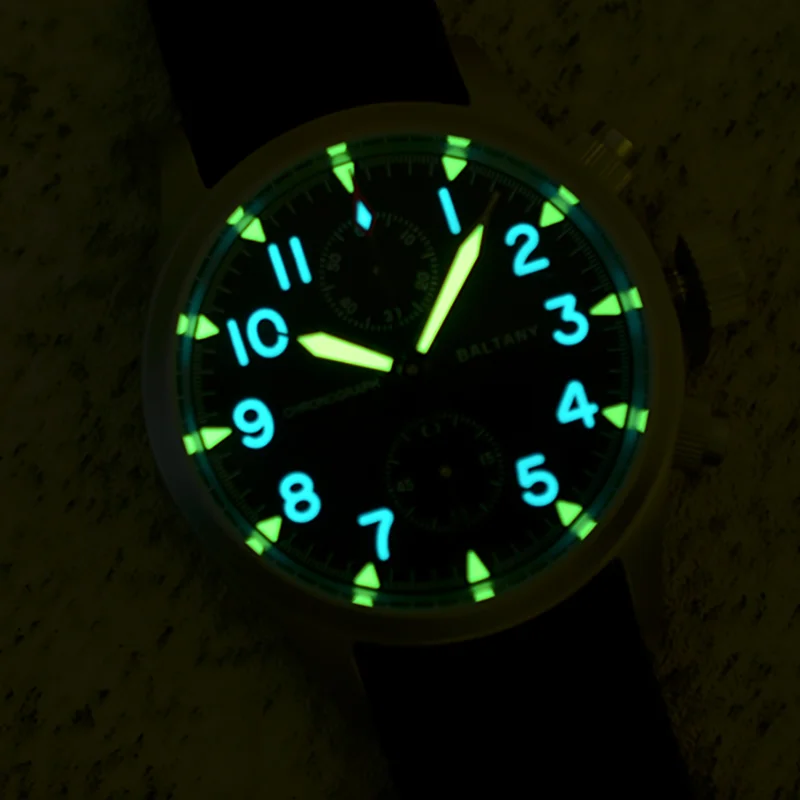 Baltany Military Chronograph Wristwatches Subsecond Dial Sapphire Luminous 100ATM Stainless Steel Quartz Movement Pilot Watches