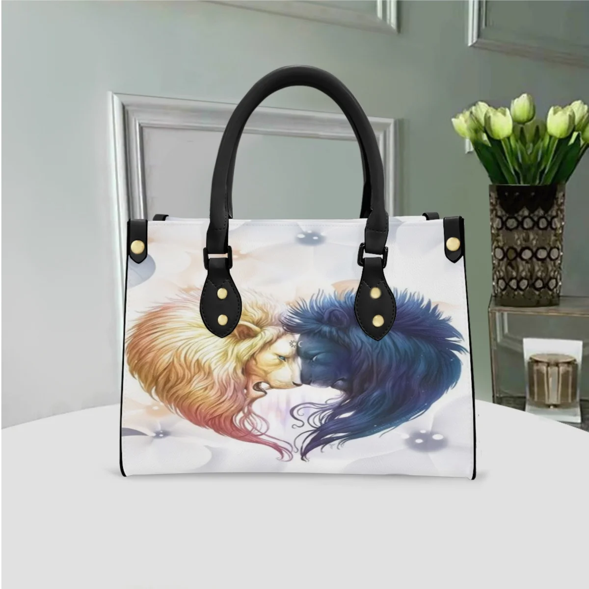 FORUDESIGNS Romantic Lion Heart Handbag Noble Simple Bag Leather Ladies Shopping Totes Bags Commuting Valentine's Day Gift