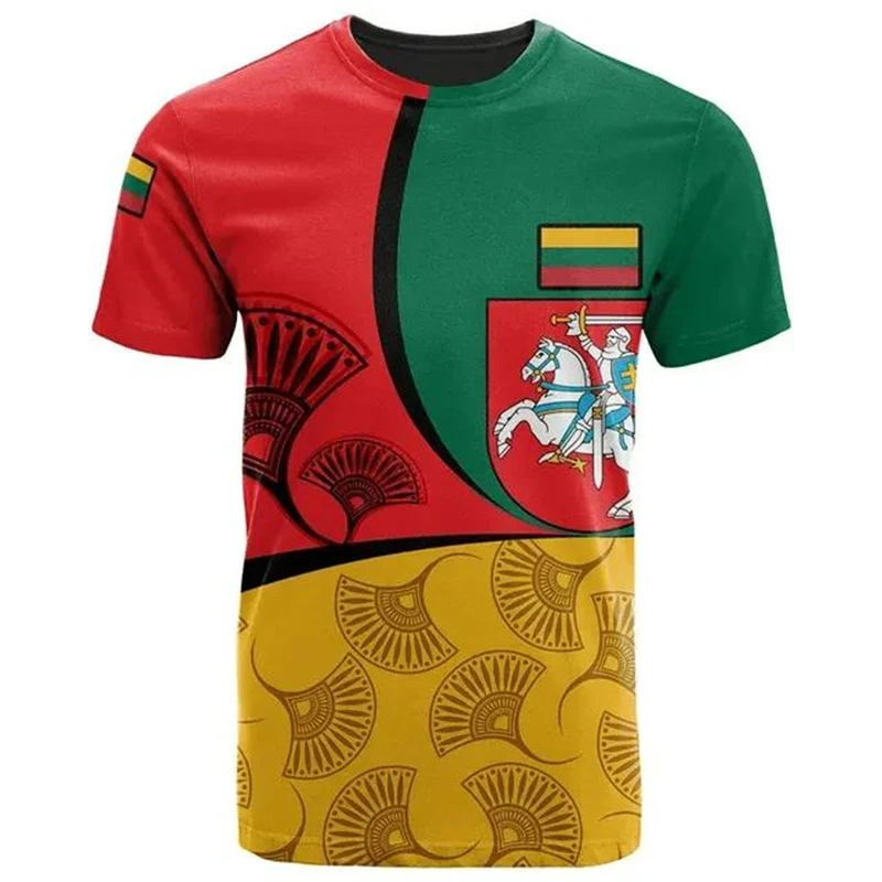 Fashion Lithuania Flag T-shirt Casual Street Trendy Crewneck T Shirts 3D Printed National Emblem 2025 Popular New Loose Tee Top