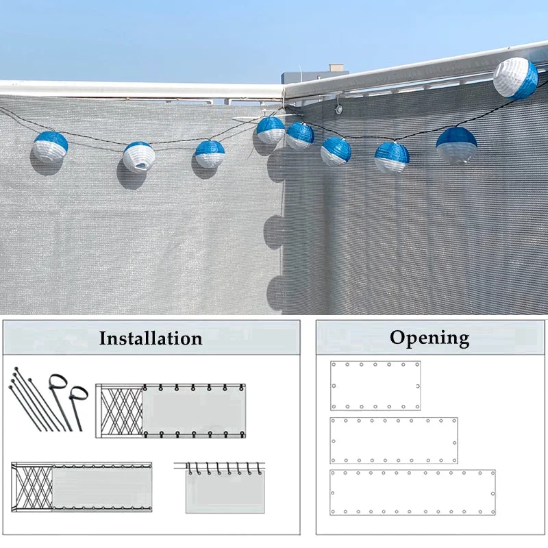 220gsm Grey HDPE Balcony Privacy Screen Fence Windscreen Cover Fabric Shade Net UV Protection for Patio Backyard Porch Railing