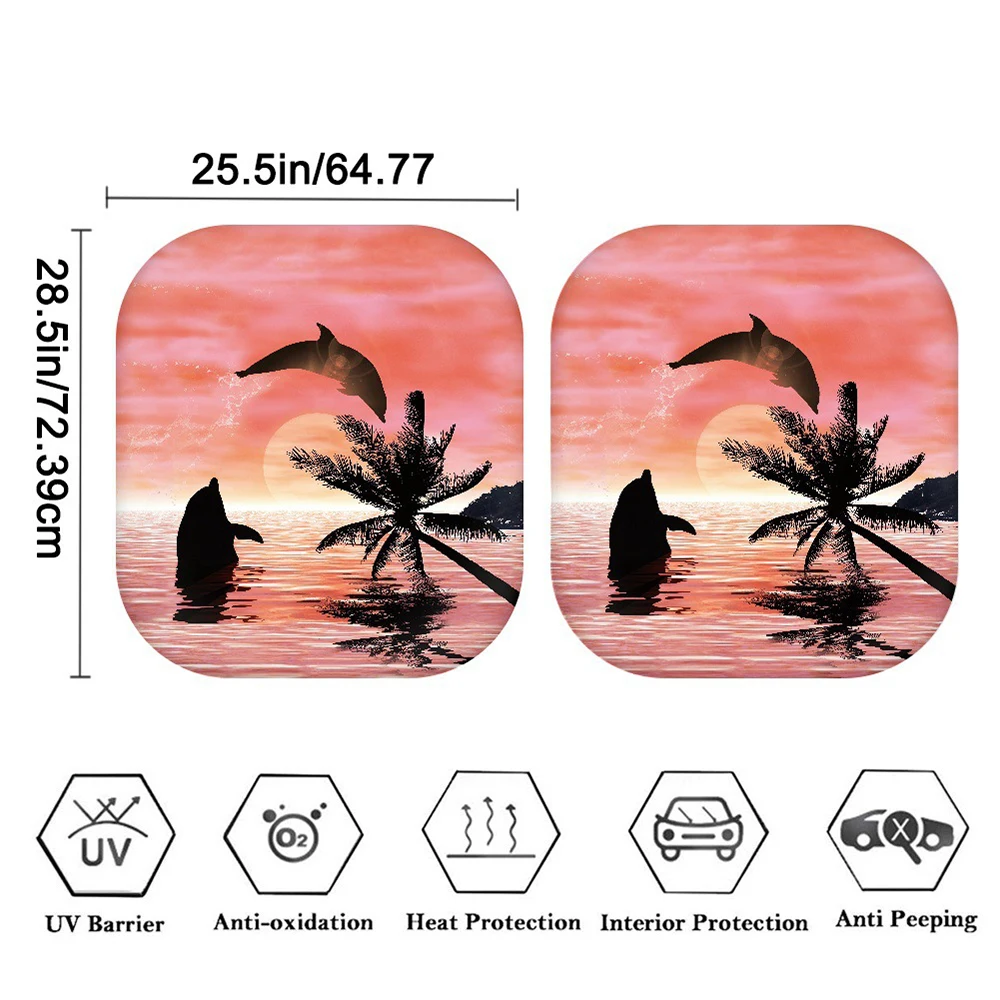 

Car Front Window SunshadeWindshield CurtainSun VisorCar SunshadeSea Sunset Sunset Whale Print Car Two-piece Sun Shield Panel