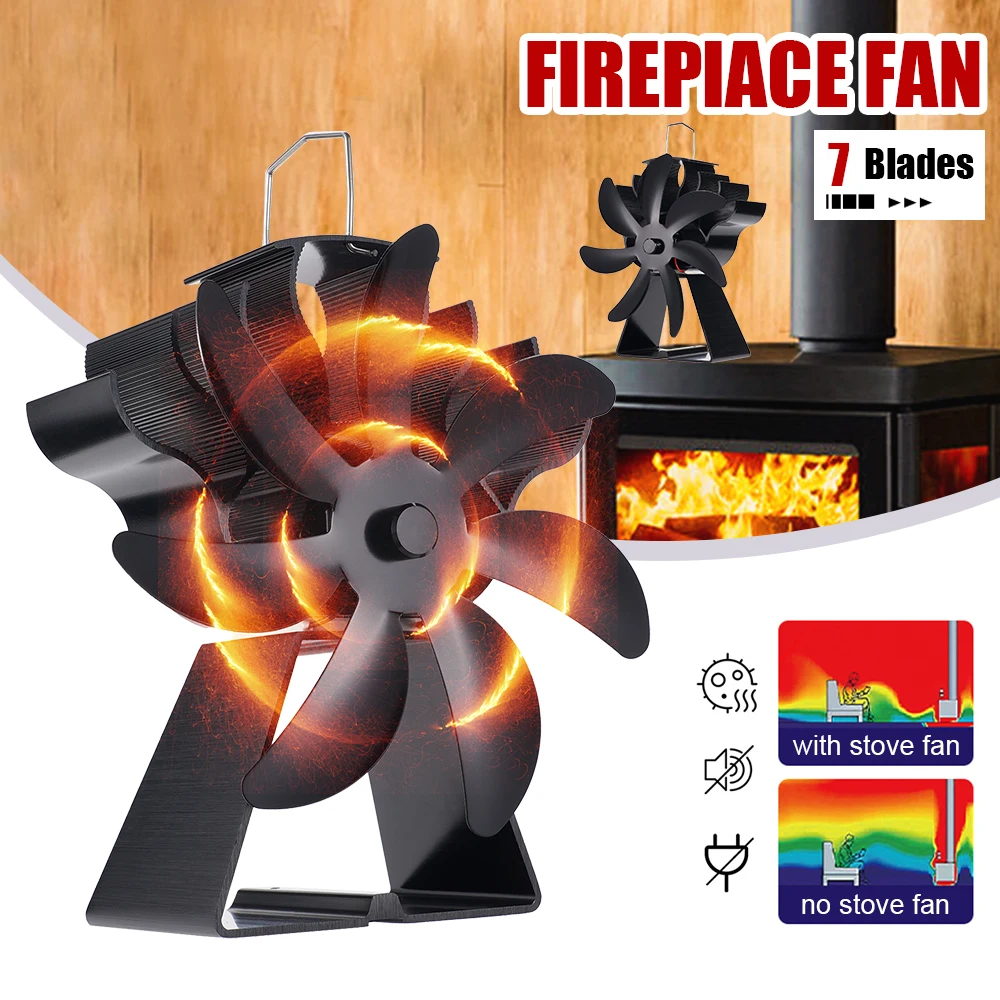 7 Blade Fireplace Fan Heat Powered Non-Electric Wood Stove Fan Standing Silent Hot Air Fan Wood Burning Stove Heat Distribution