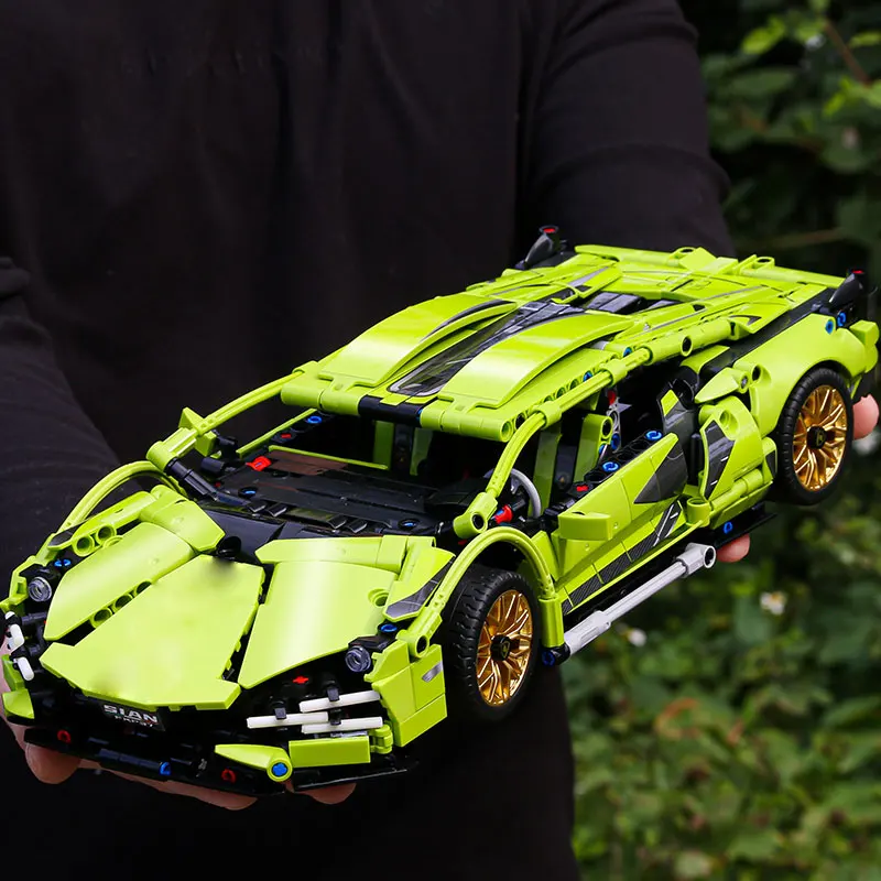 Lamborghini Sport Car Technical Super Speed Green Model Building Blocks Famous Vehicle Assembly Bricks Kids Toys For Adult Gift