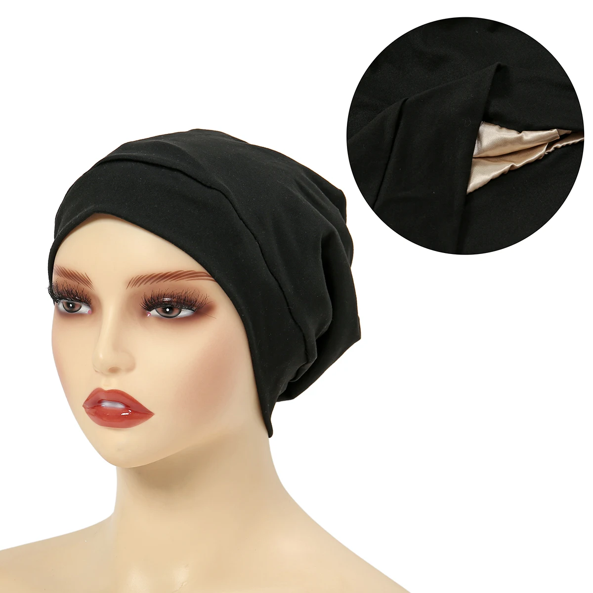 Satin Lined Hijab Cap Bonnet Hair Cap Double Layer Sleep Night Cap Head Cover Muslim Fashion Jersey Hijab Cap Islamic Head Wear