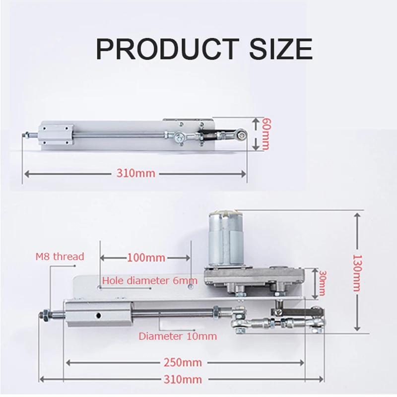 Imagem -04 - Atuador Linear dc Motor Motor de Engrenagem de Redução Ciclo Alternativo Mini Atuador Linear Telescópico Curso Ajustável 24v