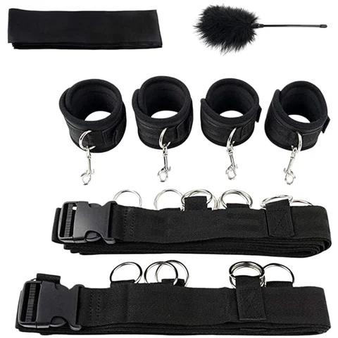Bed Restraint Kit BDSM Bondage Strap Adjustable Handcuff Ankle Cuff for Adult Couple Role Play Accessory