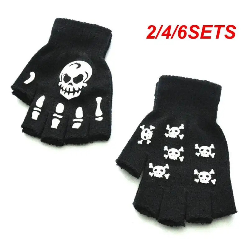 2/4/6SETS Halloween Luminous Gloves Comfortable Stretching Unisex Demand Fashion Popular Stretch-knit Fingless Gloves Party