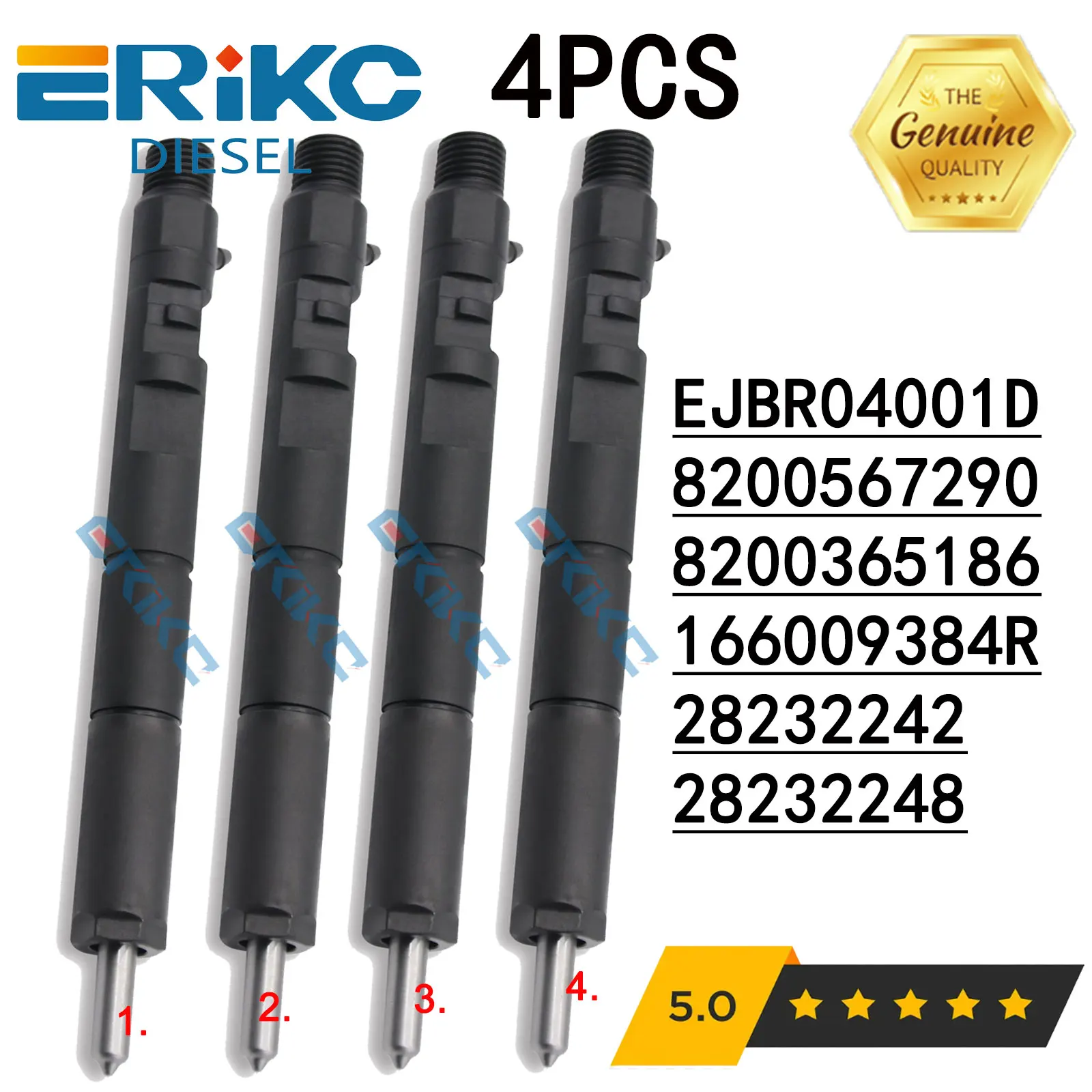 4PC EJBR04001D Common Rail Injector 28232248 For RENAULT NSSAN K9K750 K9K728 K9K712 K9K702 8200567290 166009384R