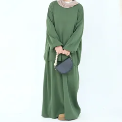 Warm Modest Women Knit Co-Ord Set Autumn/Winter Muslim Suit-Crew Neck Drop Shoulder Extra-Loose Sweater Top, A-line Long Skirt