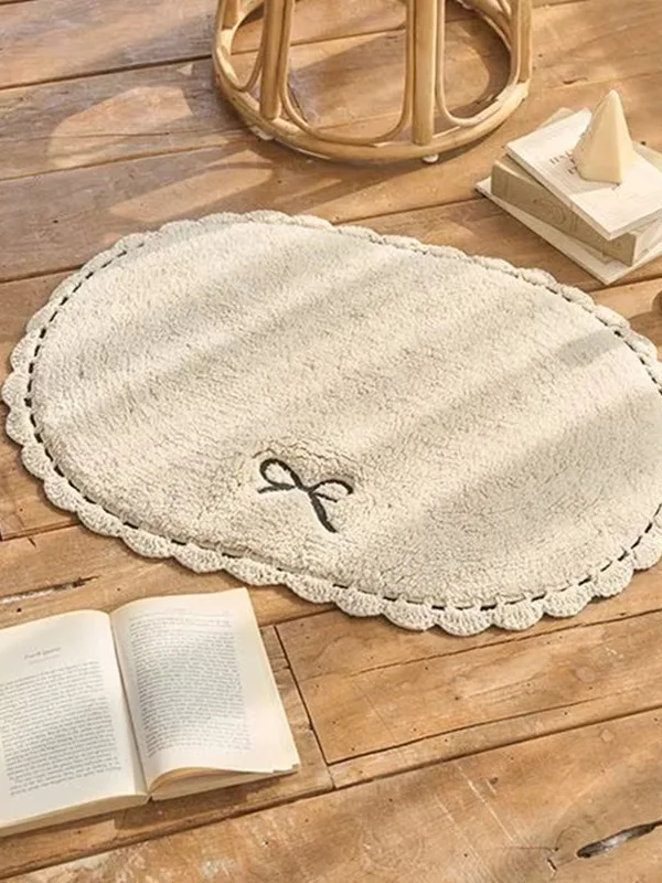

Batoom Oval Cotton Door Mat Knot Absorbent Bedroom Home Use Korean Sle hine Weaved Pure Color Bed Front Rug