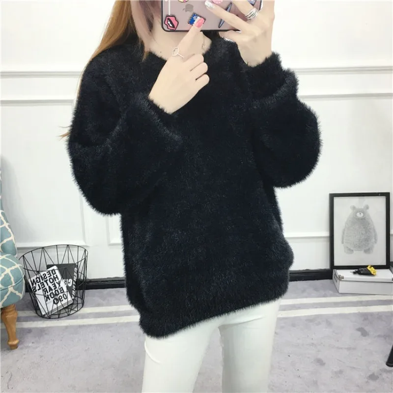 Autumn and Winter Women's Pullover Round Neck Long Sleeve Lantern Sleeve Solid Color Lace Loose Fit Fashion Casual Knit Tops